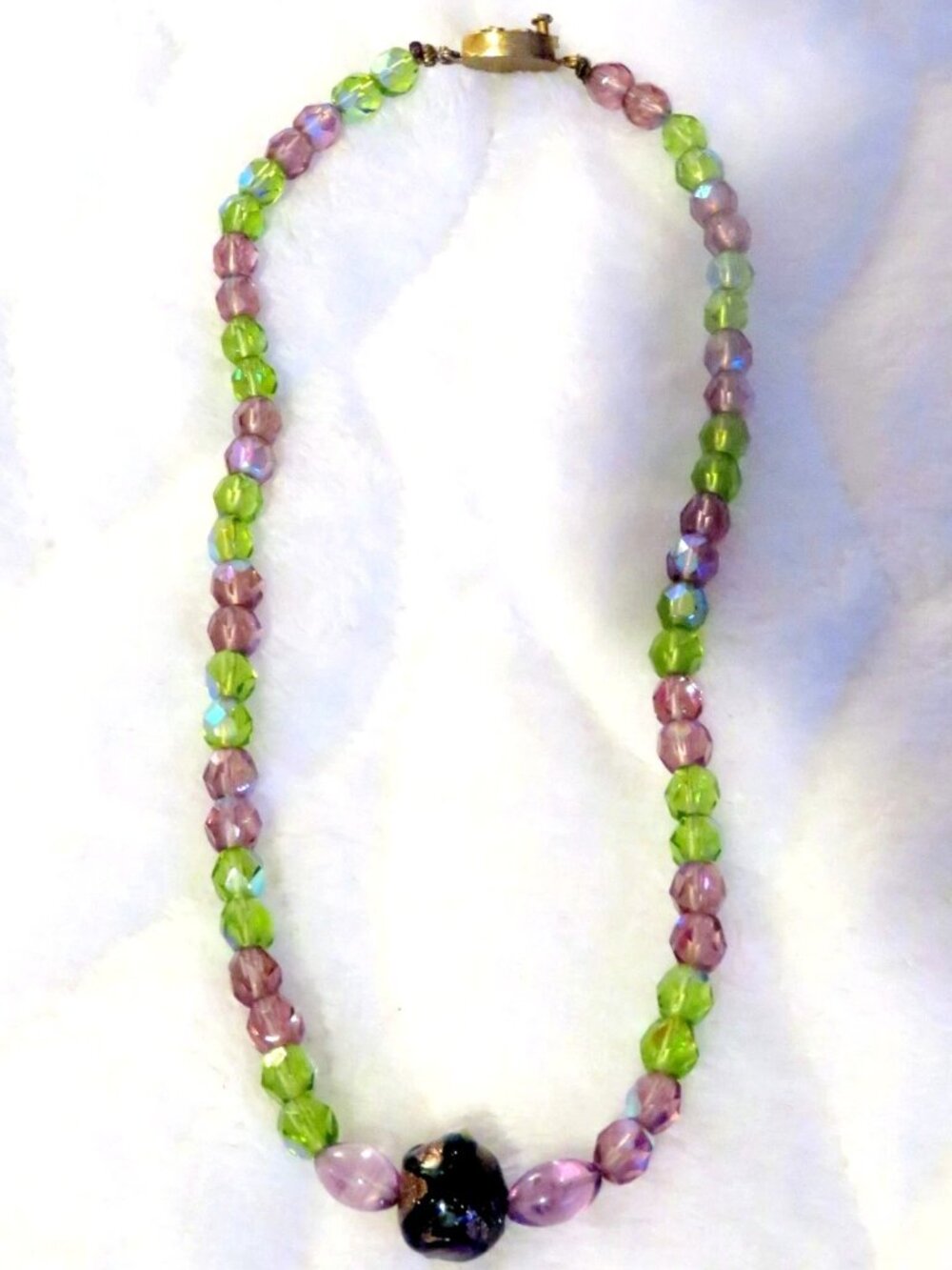 Vintage Purple and Green Beaded Choker Necklace